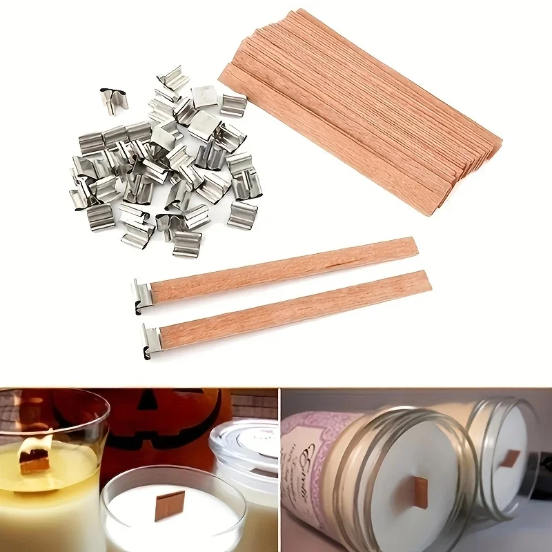 Wood Wick Crackle - 1-5 torba ahşap mum fitilleri Metal